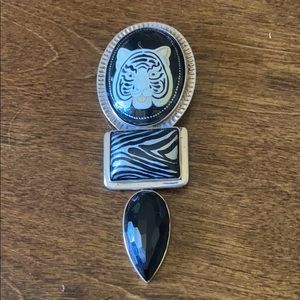 Sterling S black onyx’s handmade pendant brooch